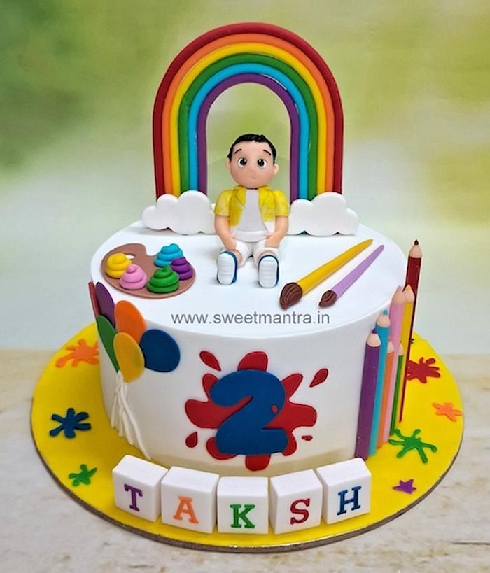 Painting theme colorful fondant cake