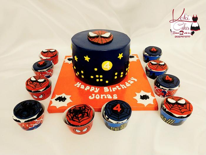 "Spiderman cake & cupcakes"