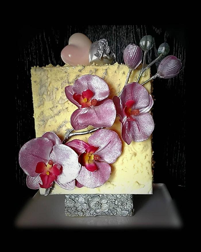 Cake ice cream, chocolate decor, for orchid day
