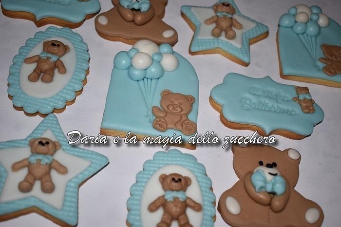 Teddy bear baptism cookies