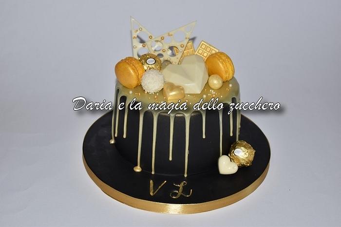 Black and gold drip cake