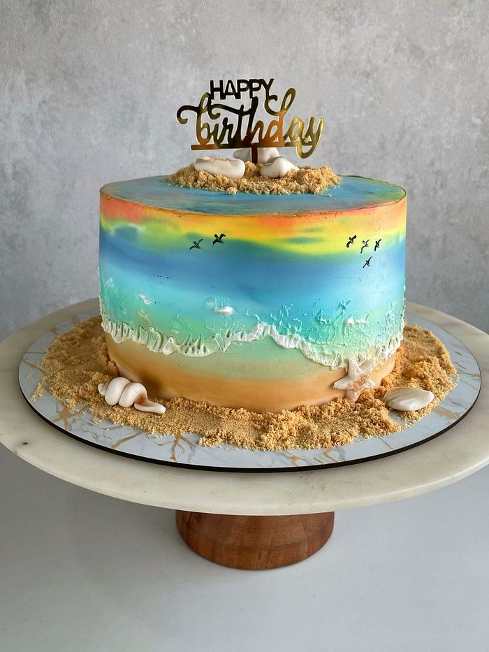 Beach Wedding Cake Tutorial with a Tropical Theme | Decorated Treats