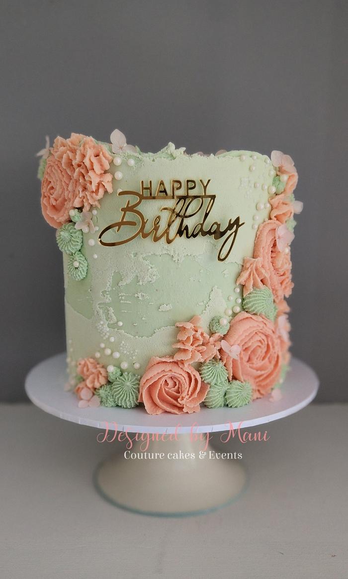 Peach & Eucalyptus Birthday Cake 