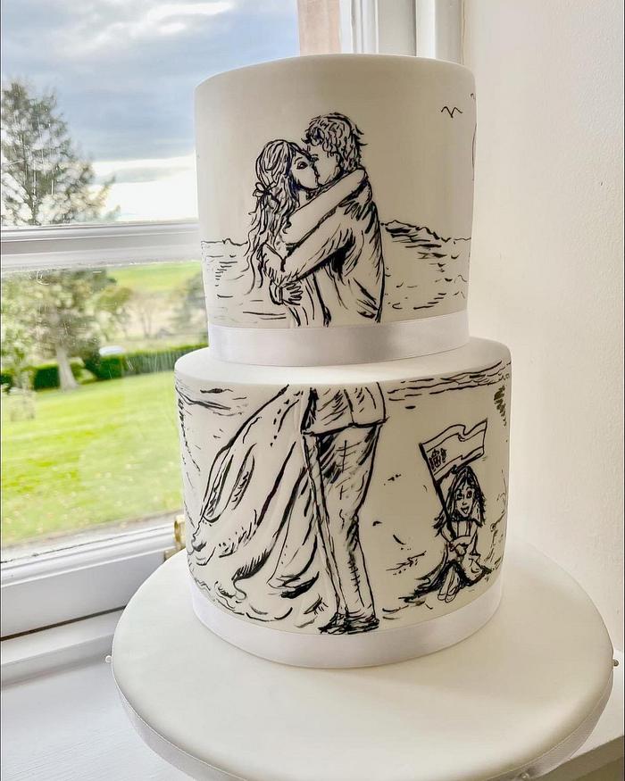 Unique hand painted wedding cake 