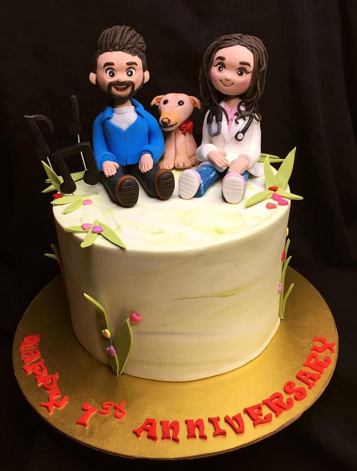 Couple and doggy cake toppers