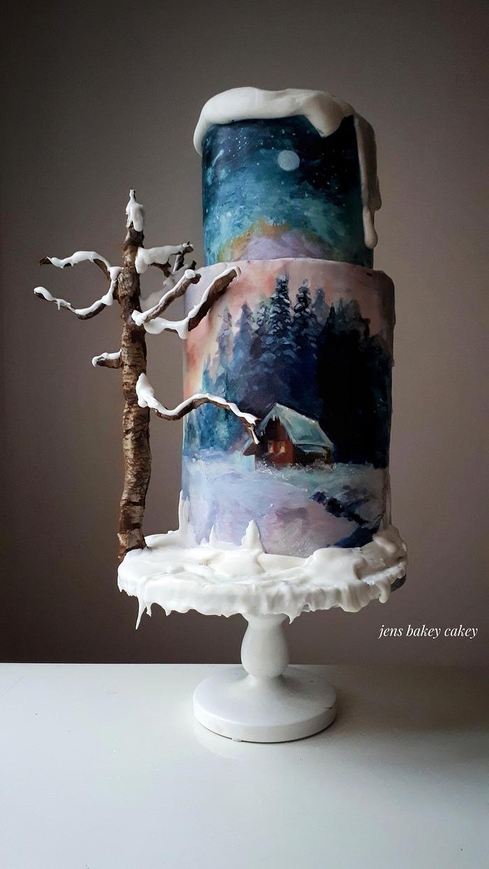 Painted winter cake
