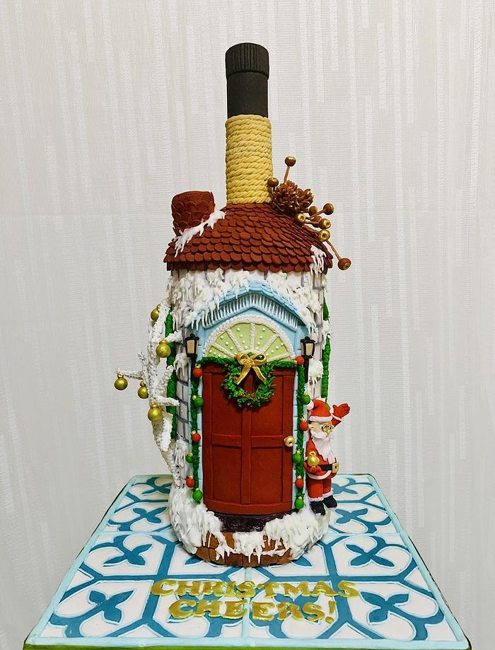 Bottle cake..Christmas themed cake 