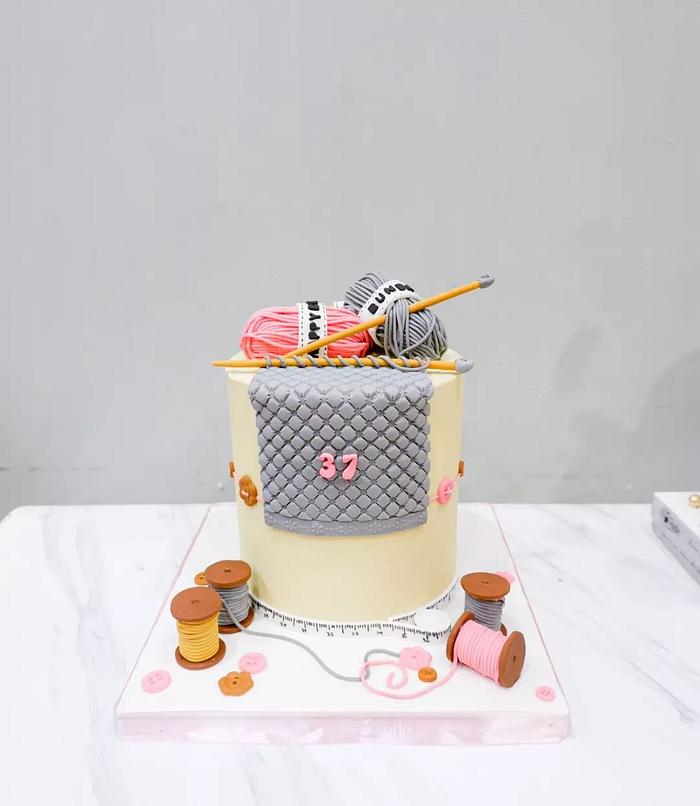 Knitting Themed Birthday Cake