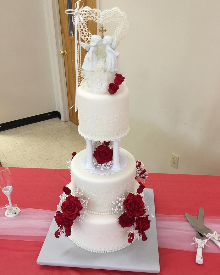 Red and White Wedding Cake
