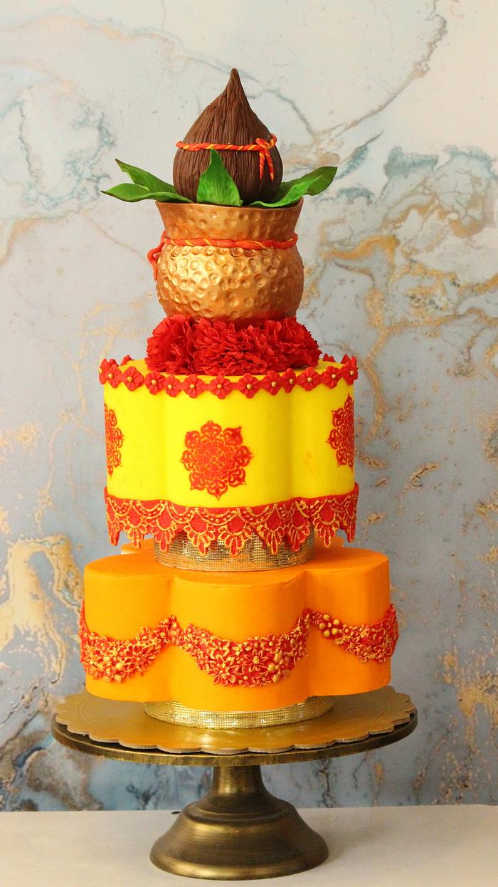 Easy Two Tier Haldi Cake / Wedding Cake / How To Make Two Tiered Cake  Without Oven - YouTube