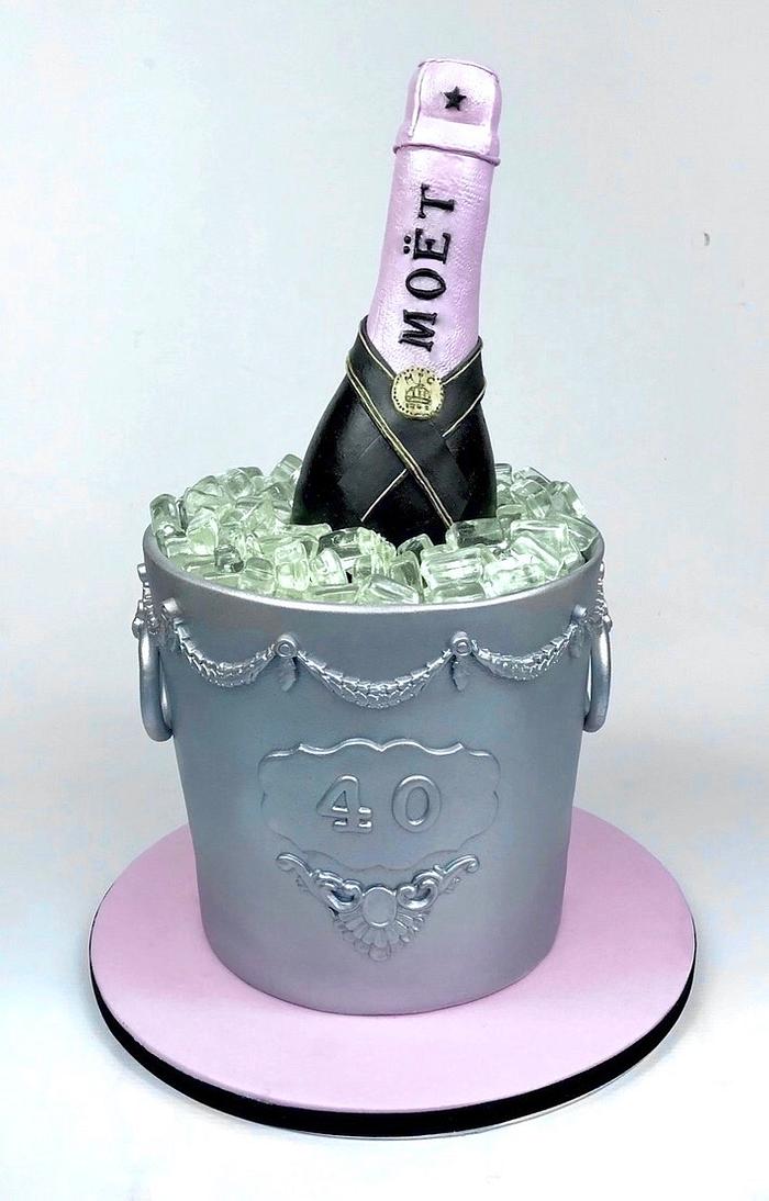 3d Champagne bottle with ice bucket cake