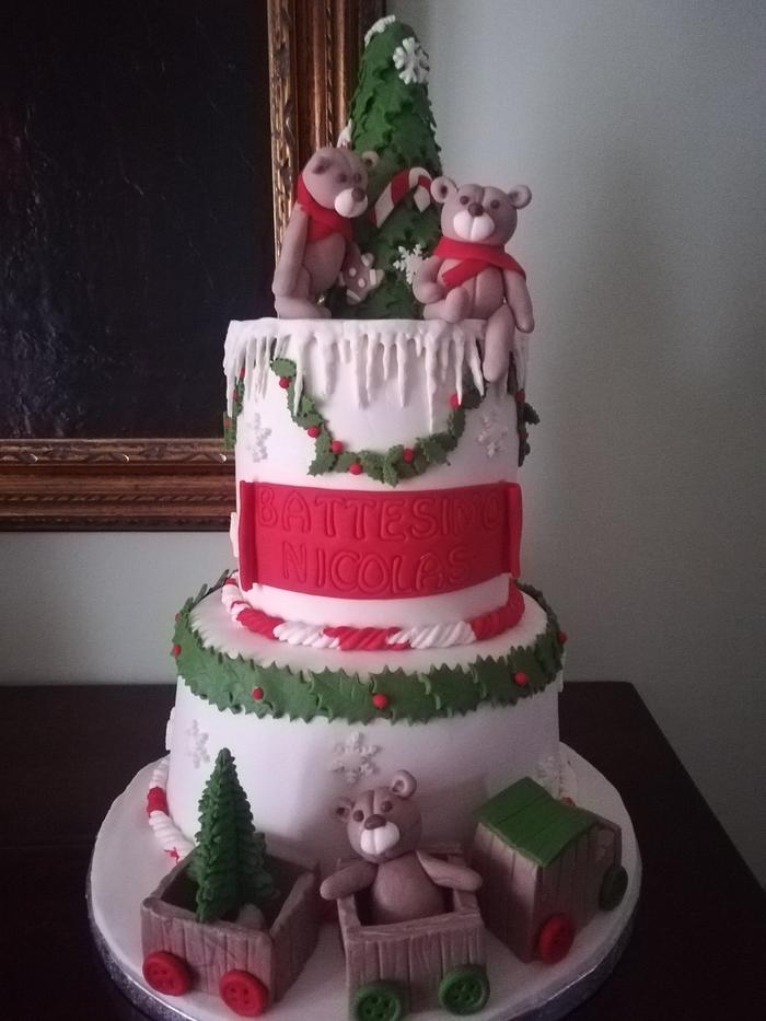 Christmas baptismal cake