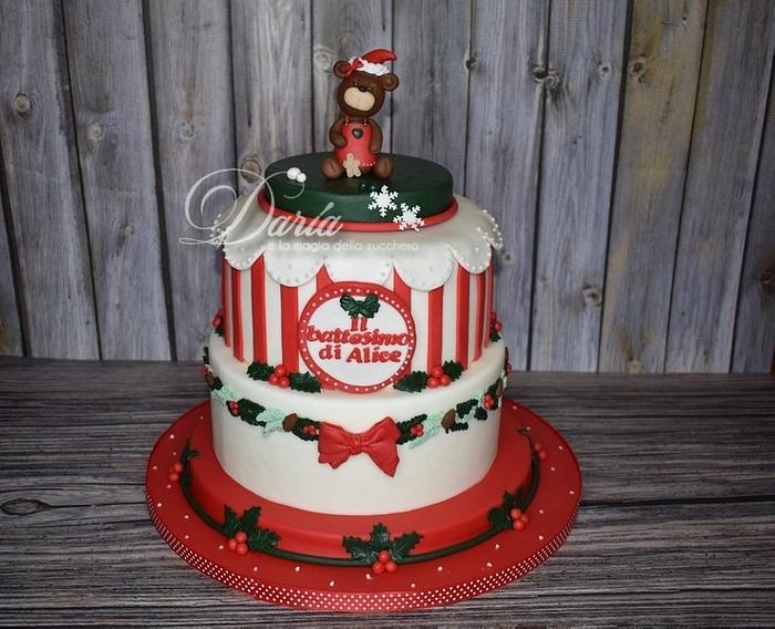 Christmas baptism cake