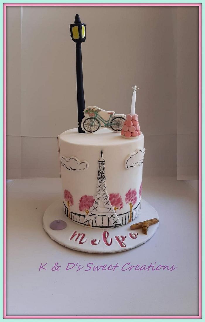 Paris themed birthday cake