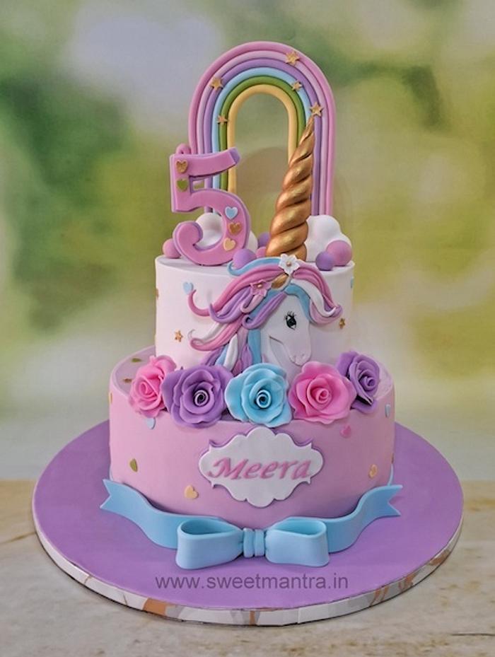 Unicorn 2 tier cake with rainbow