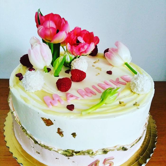 Birthday cake with tulips