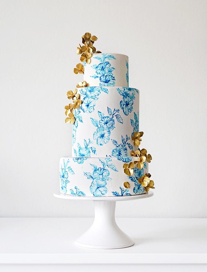 Hand Painted Blue China Inspired Cake