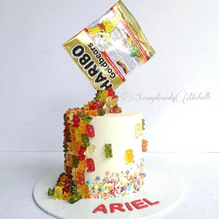 Gravity defying Haribo Gummy Bears themed cake
