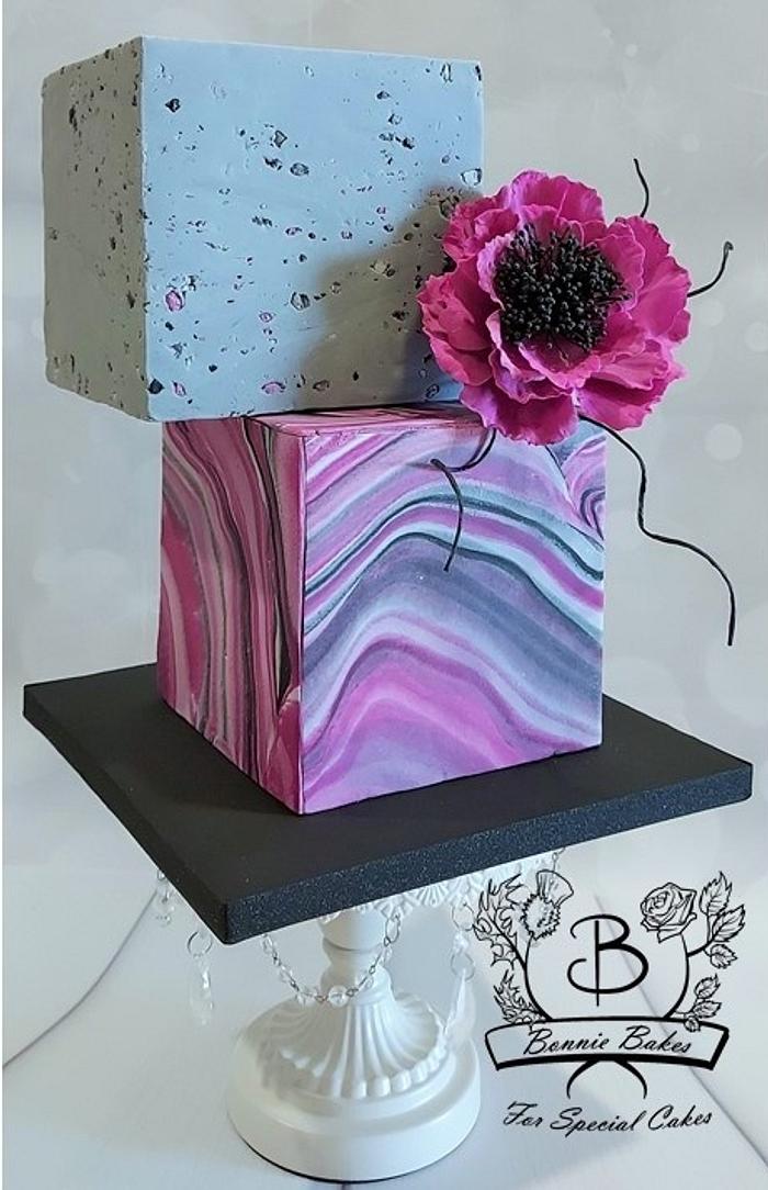 Square concrete and marble style cake