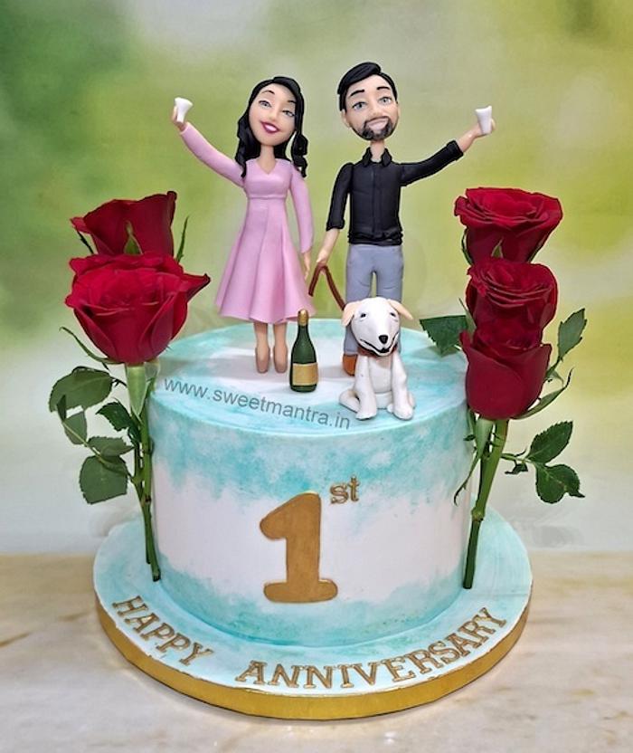 1st Anniversary cake with husband and wife