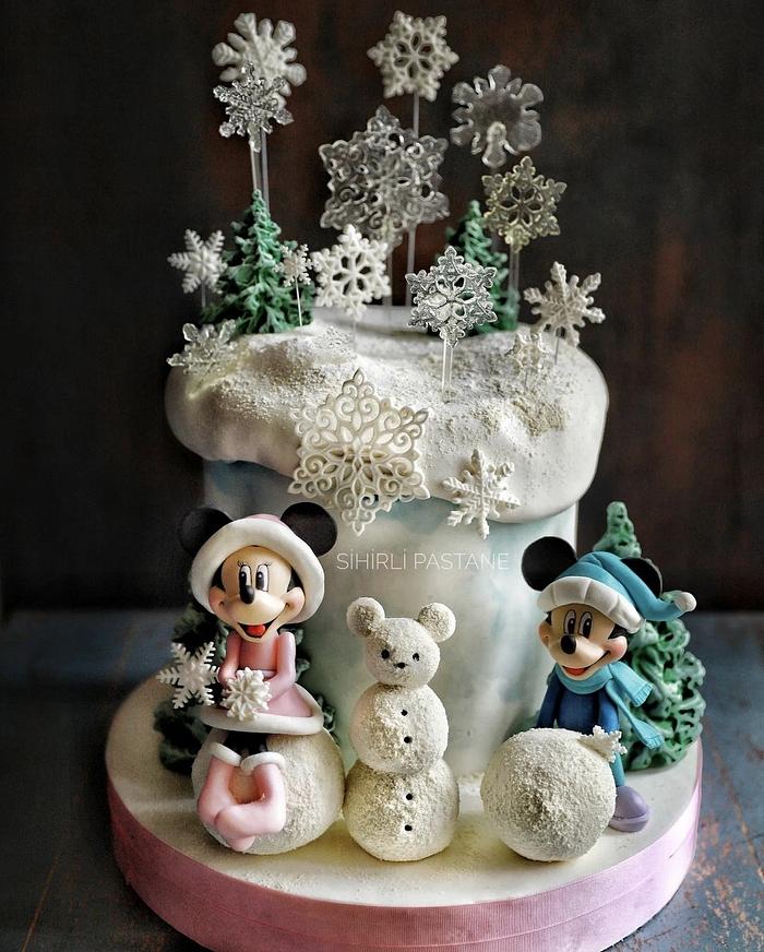 Mickey and Minnie Snow Cake