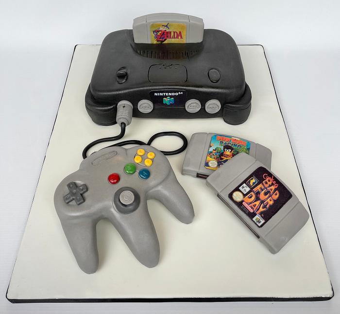 Nintendo 64 cake with games