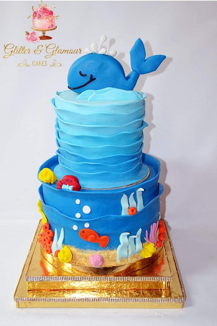 1st birthday whale cake 