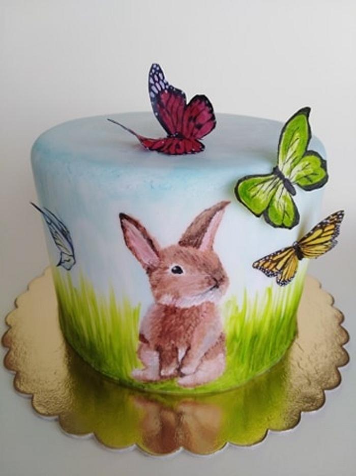 Hand painted bunny cake 