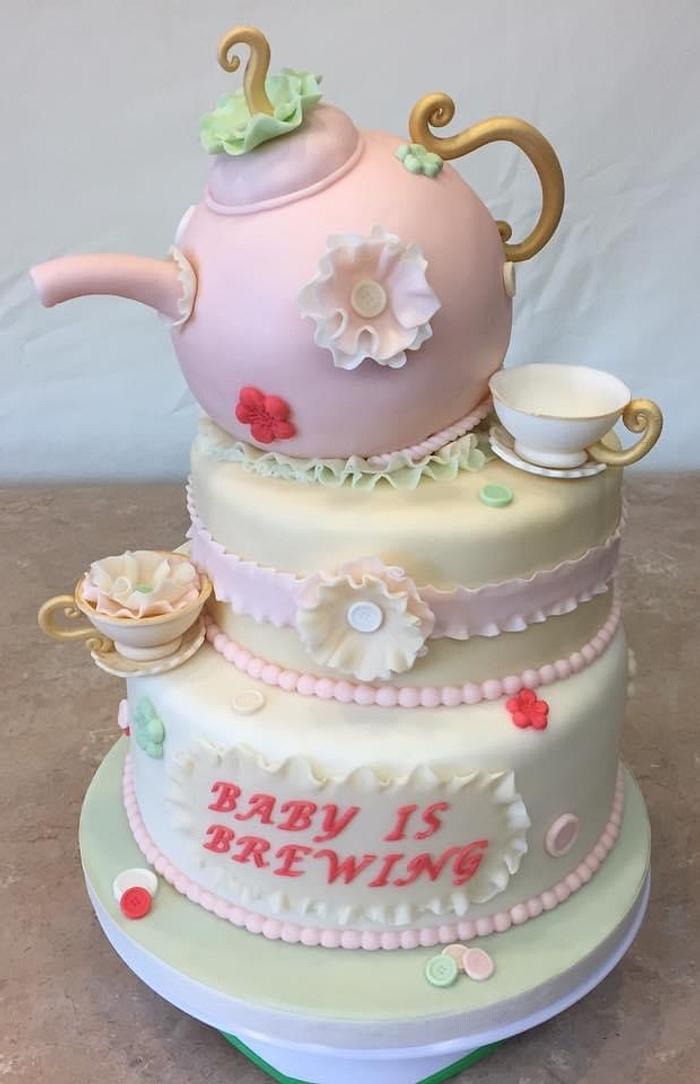 Tea party baby shower cake