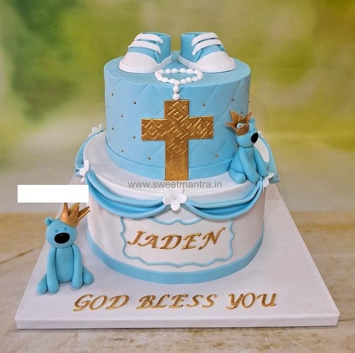 Baptism fondant cake for boy