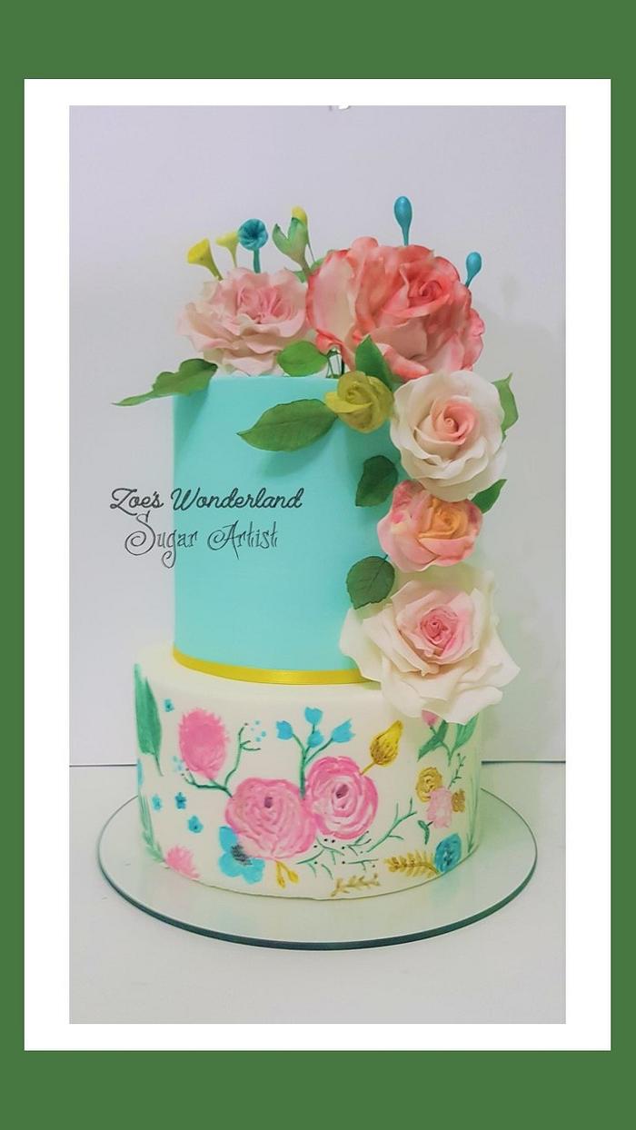 Floral cake Free hand drawing
