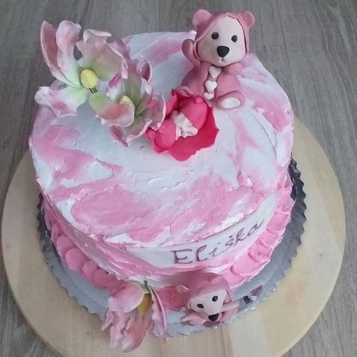  christening cake with teddy bears