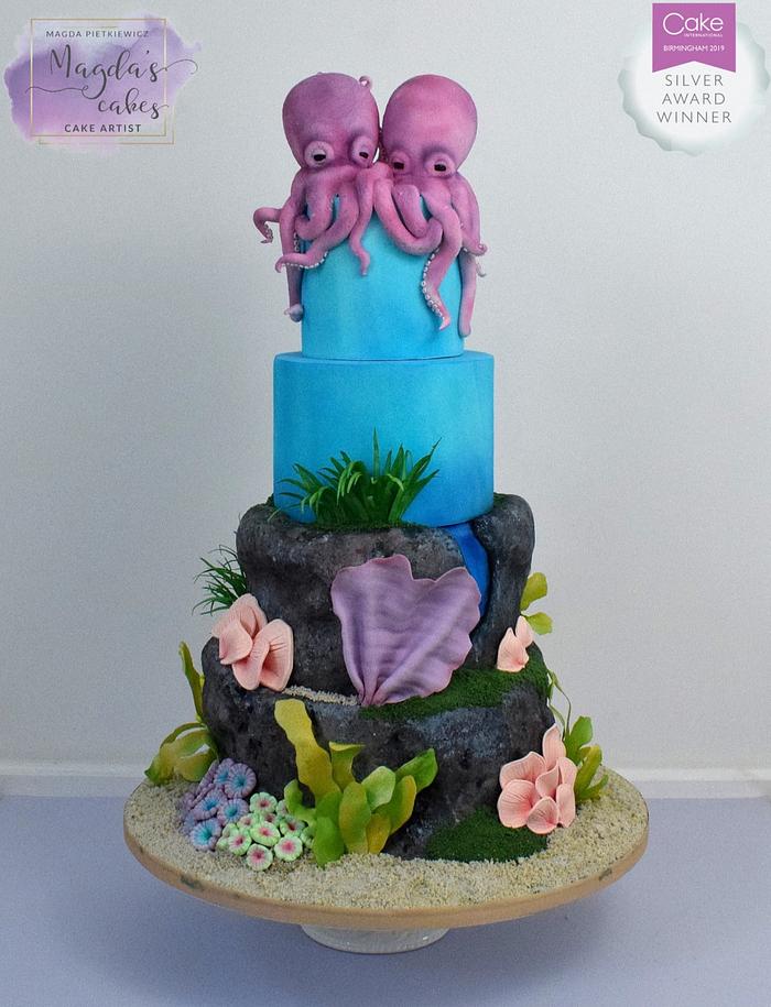 Coral reef inspired wedding cake