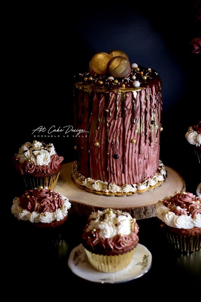 Birthday cake and cupcakes 