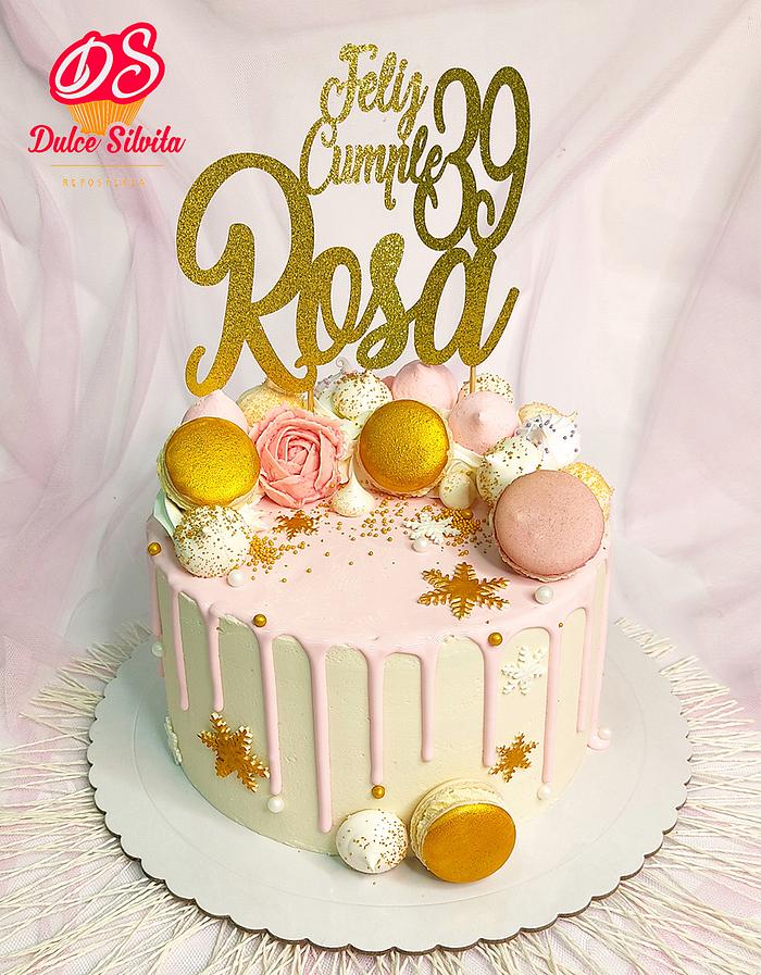 Pink and Gold Cake for Rosa's birthday