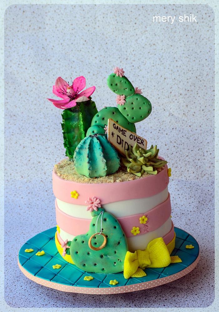 Cactus engagement cake