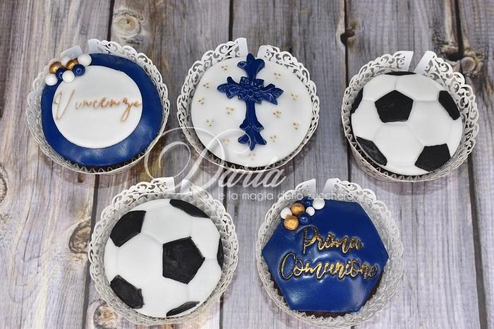 Soccer themed first communion cupcakes