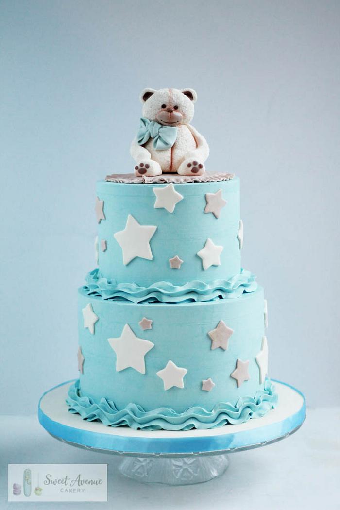 Stars and bear baby shower cake
