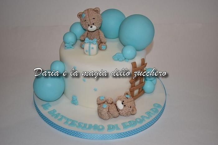 teddy bears baptism cake