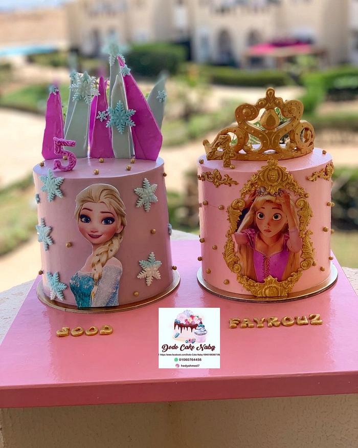 ❄️👑princesses cake 👑❄️  👑Rapunzel & Elsa Frozen ❄️