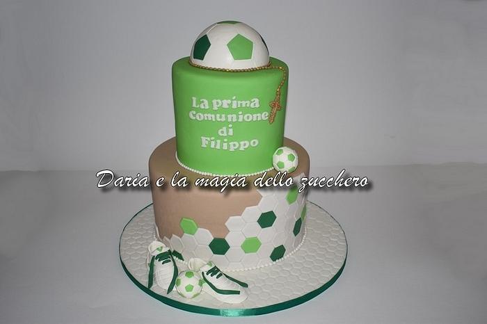 First communion cake themed soccer