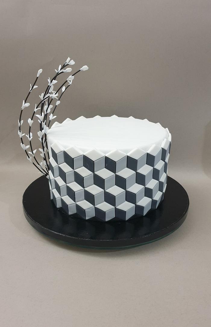 Optical illusion cake with 3D cubes