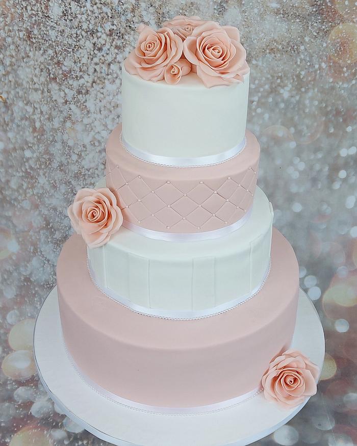 Romantic Pink & white wedding cake