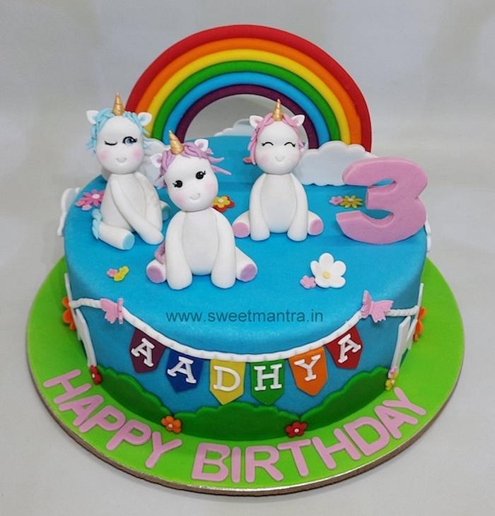 Unicorn theme cake with rainbow