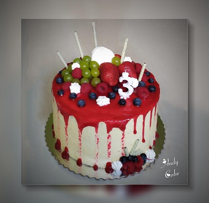 Birthday cake with fresh fruits