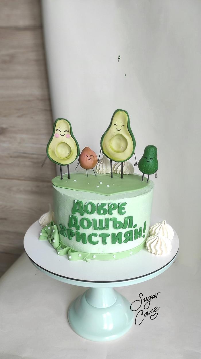 Vegan cake in a shape of avocado, chocolate sponge with a layer chocolate  flavouring frosting, covered in green soft icing and edible decorations,  par Stock Photo - Alamy
