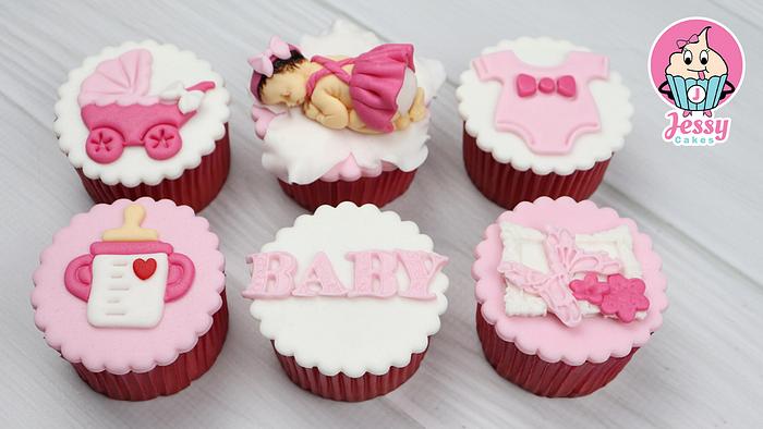 Baby shower cupcake - Fondant cupcake baby shower topper - Fondant baby shower cupcake