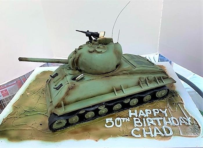 WWII U.S. M4 Sherman Tank cake sculpture
