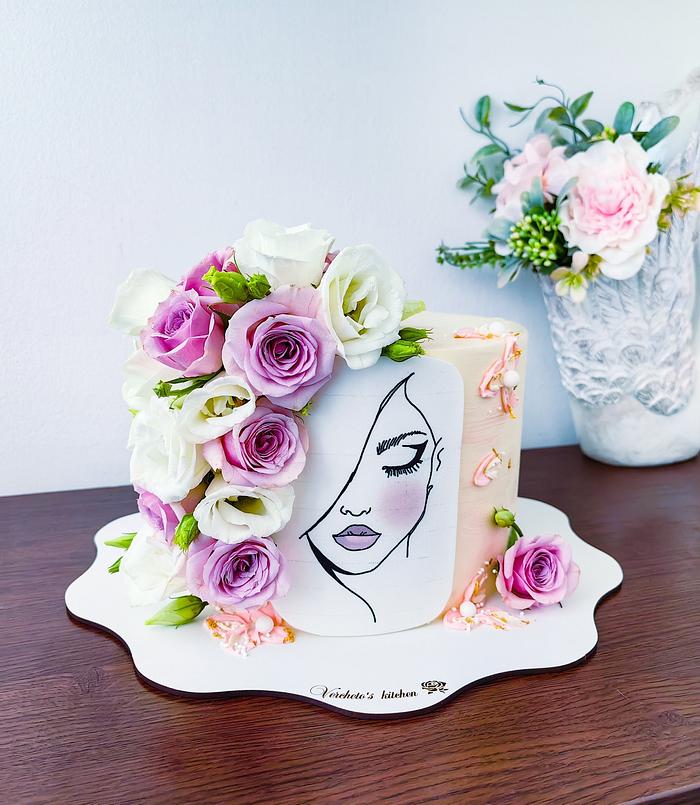 Woman flowers cake