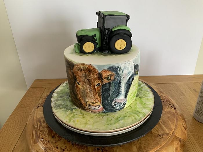 Hand painted farming cake